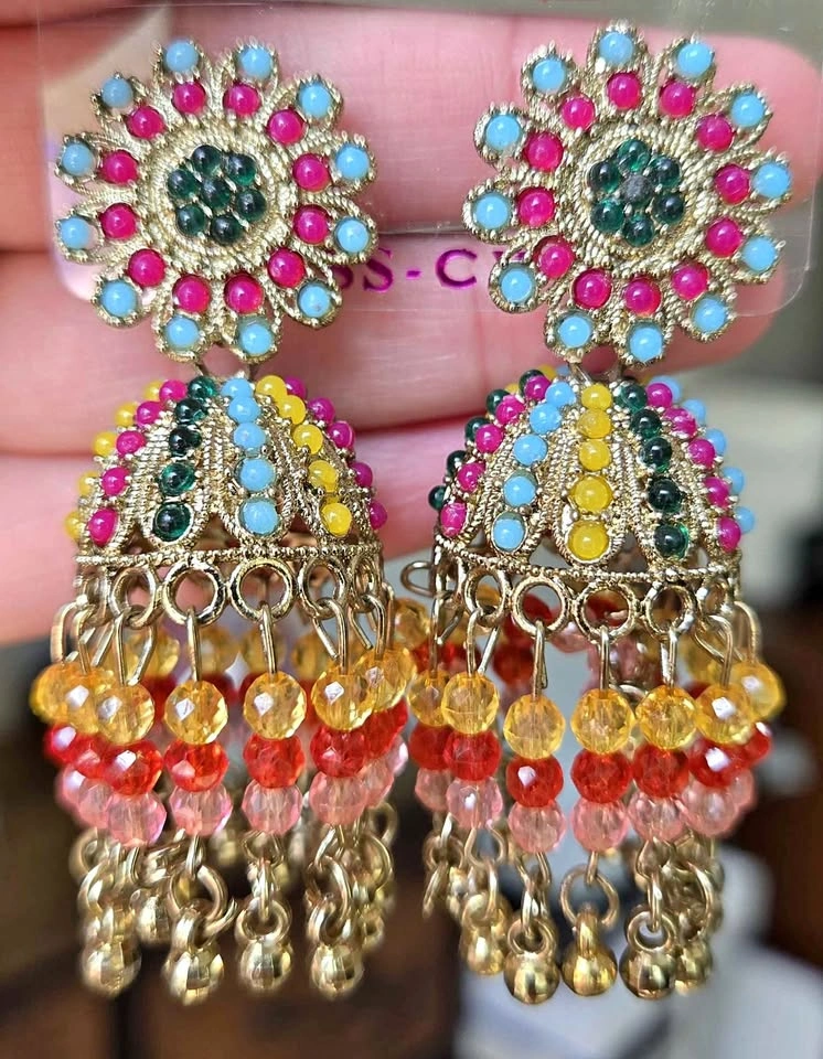 Vibrant Colorful Beaded Jhumka Earrings