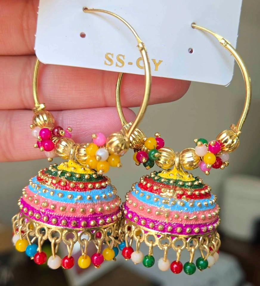 Colorful Traditional Jhumka Hoop Earrings - photo 3
