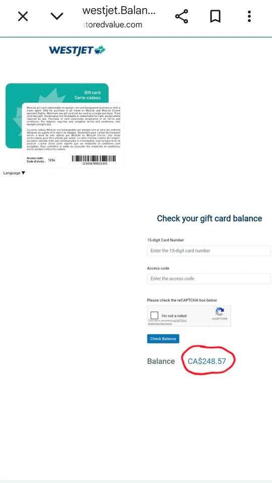 WestJet Gift Card - $248.57 Value - photo 3