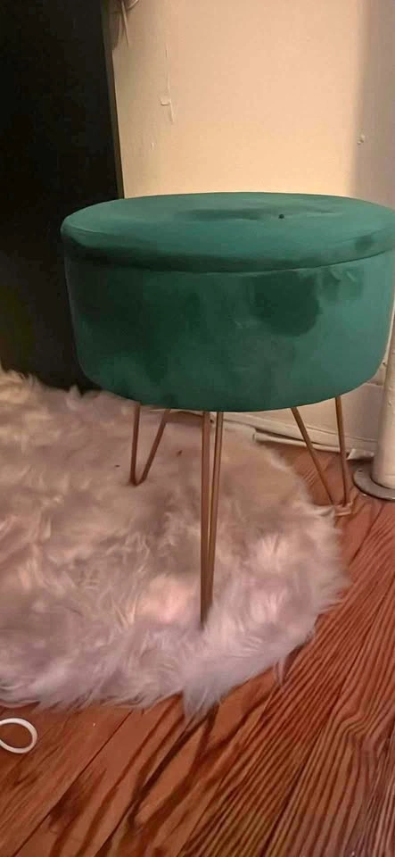 Green Suede Stool with Storage