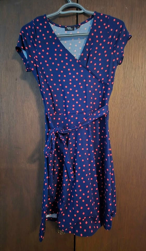 Rebel Sugar Navy Red Polka Dot Wrap Dress M - photo 2