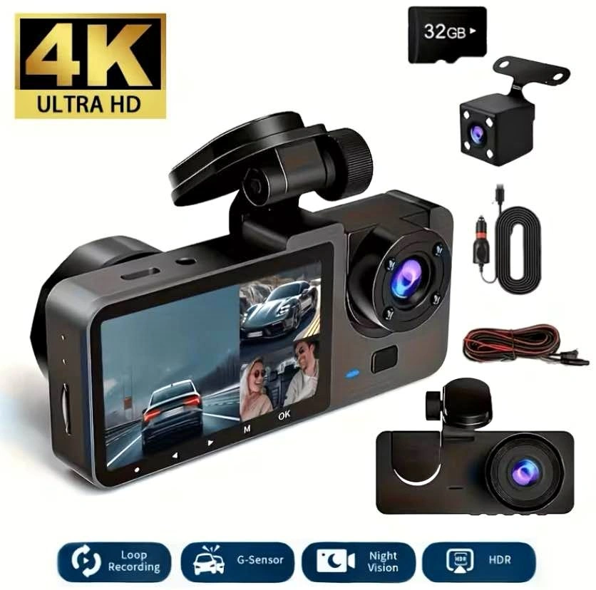 3 Channel Dash Cam Front, Rear, Inside with SD Card