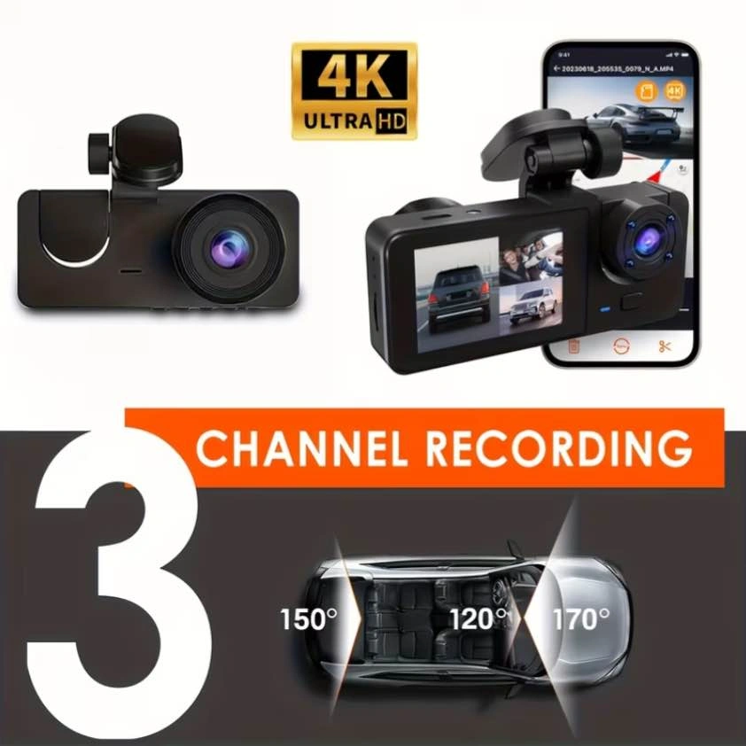 3 Channel Dash Cam Front, Rear, Inside with SD Card - photo 2