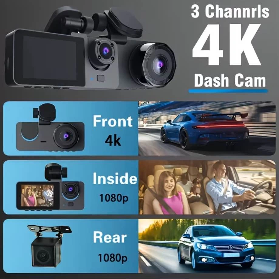 3 Channel Dash Cam Front, Rear, Inside with SD Card - photo 3