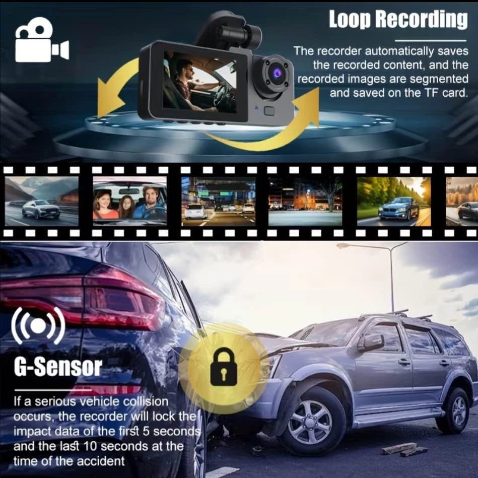 3 Channel Dash Cam Front, Rear, Inside with SD Card - photo 4