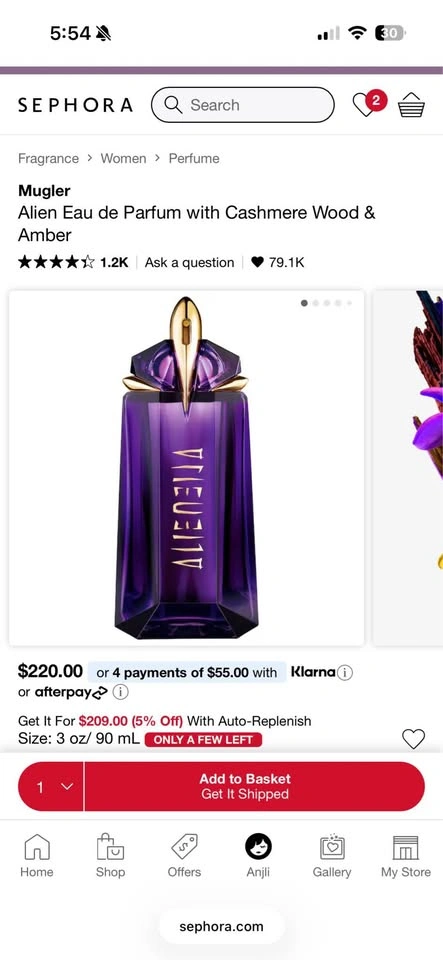 Alien Mugler EDP (90ml bottle) 70% full - photo 2
