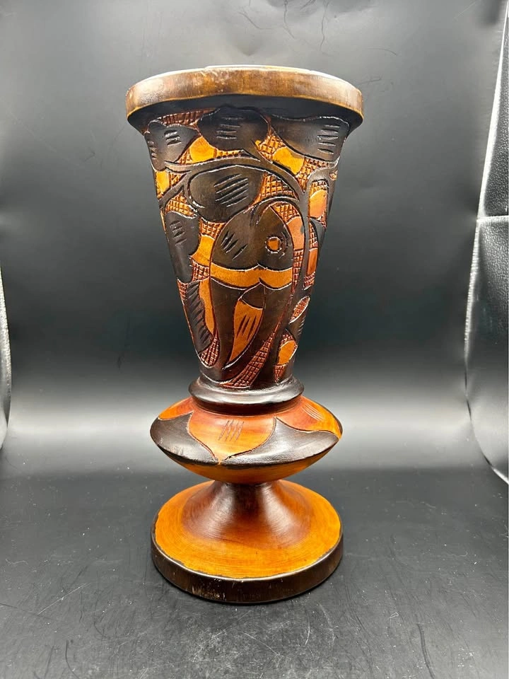 Hand carved wooden vase