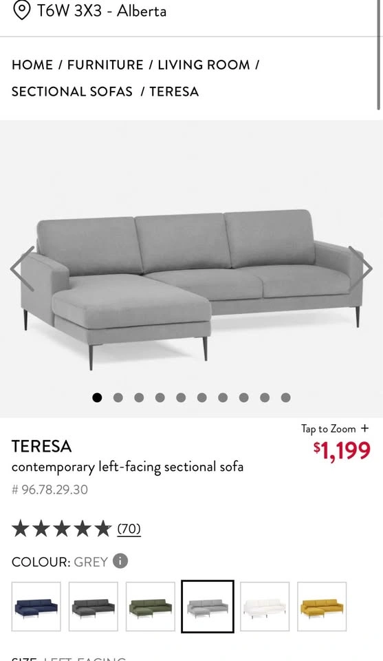 Structube L shaped Sectional (Grey) - photo 3