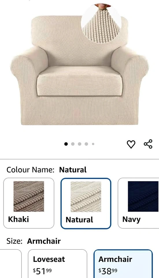 Sofa Cover 2-Piece Armchair Cream Color