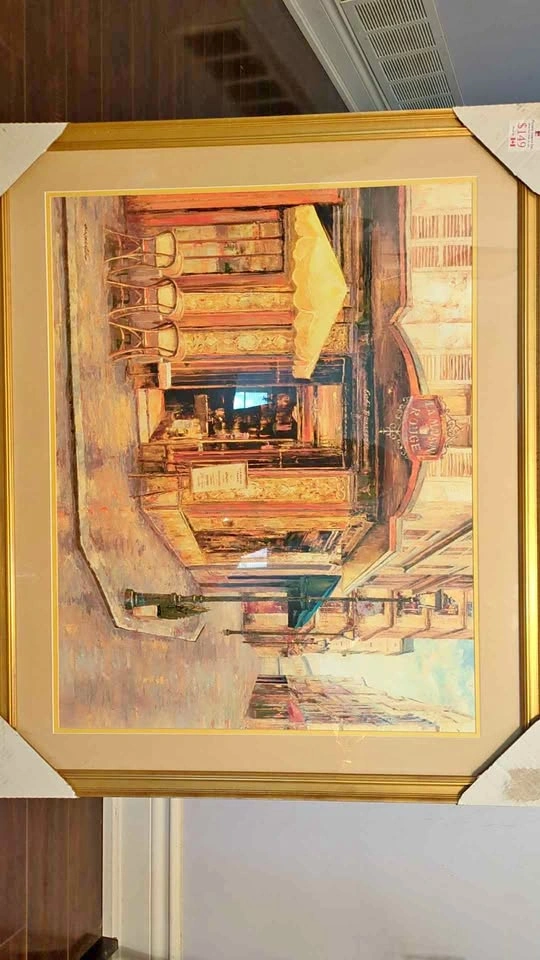 Huge Framed European Cafe Scene Art - 3ft x 2ft