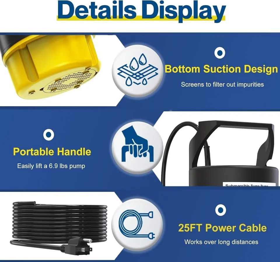 1.5HP Submersible Sump Pump 3800GPH w/ Auto On/Off image indicator(6)