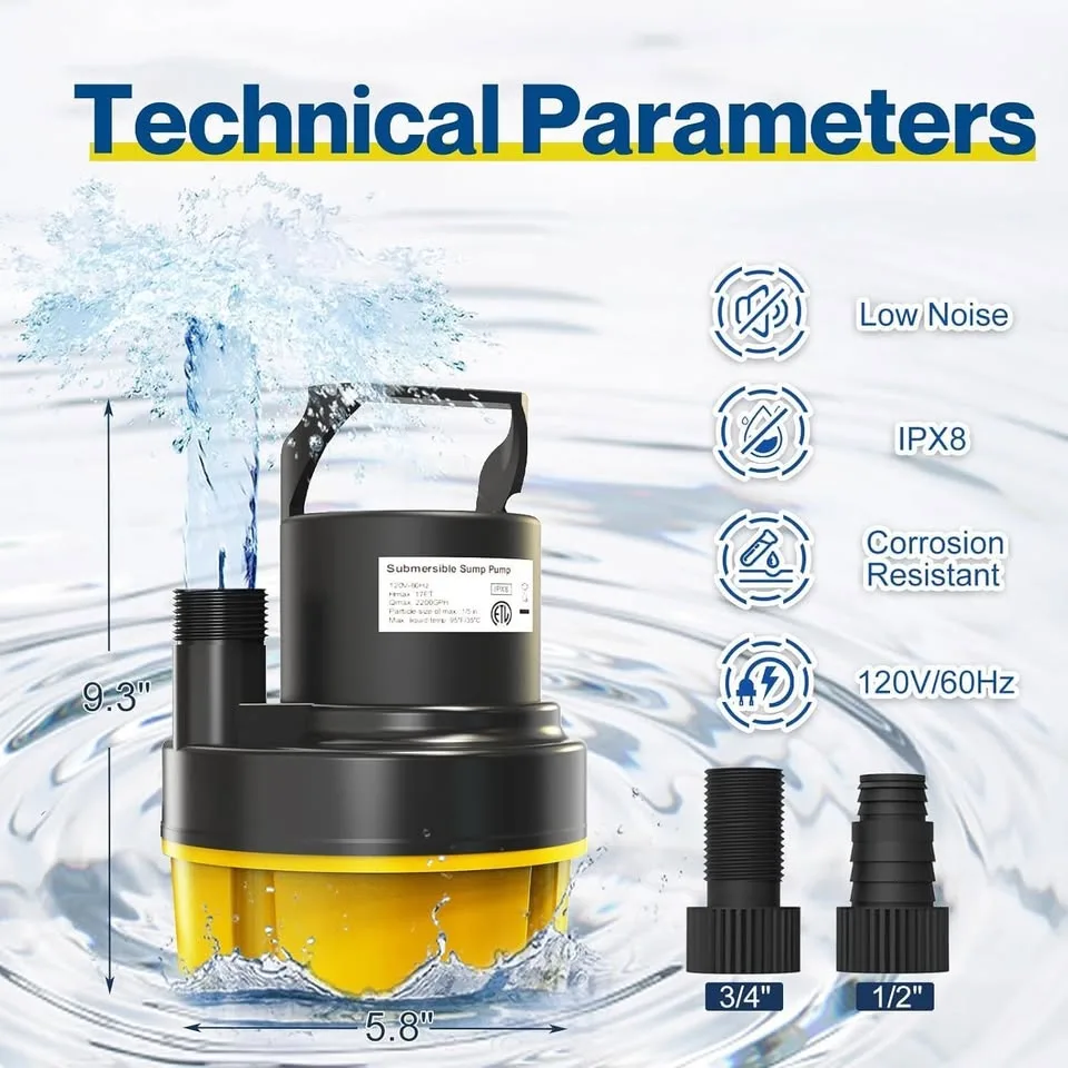 1.5HP Submersible Sump Pump 3800GPH w/ Auto On/Off image indicator(7)