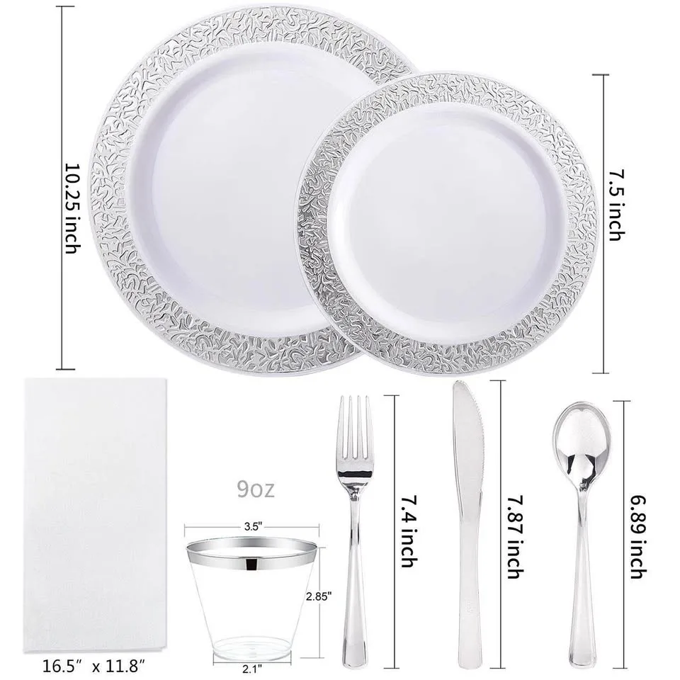 350 Pc Silver Disposable Dinnerware Set image indicator(2)