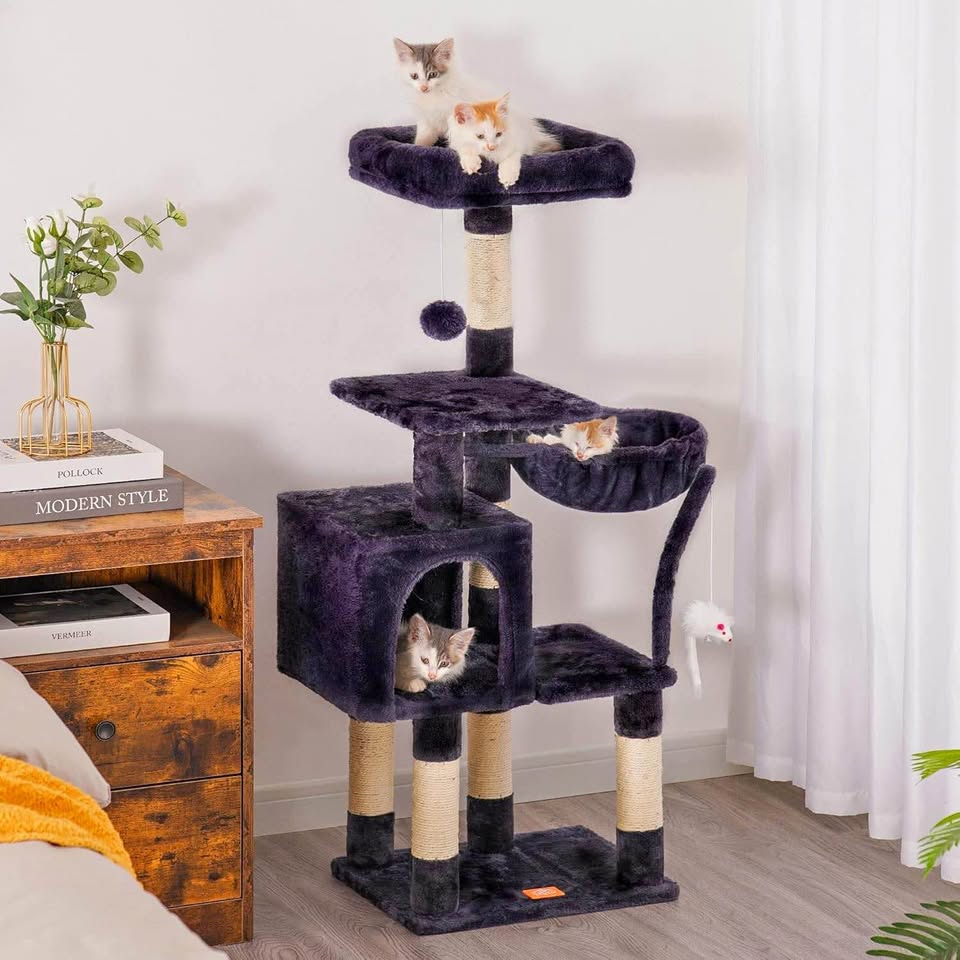 43.3 inch Gray Cat Tree Tower with Hammock