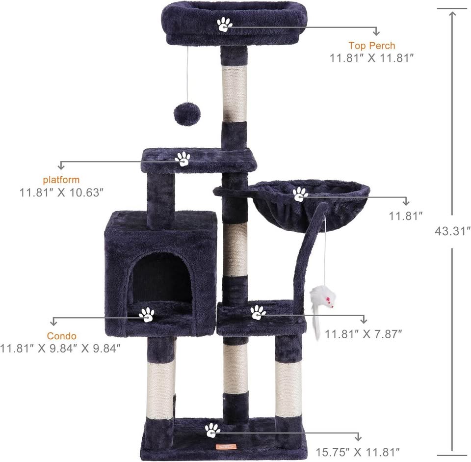 43.3 inch Gray Cat Tree Tower with Hammock - photo 2