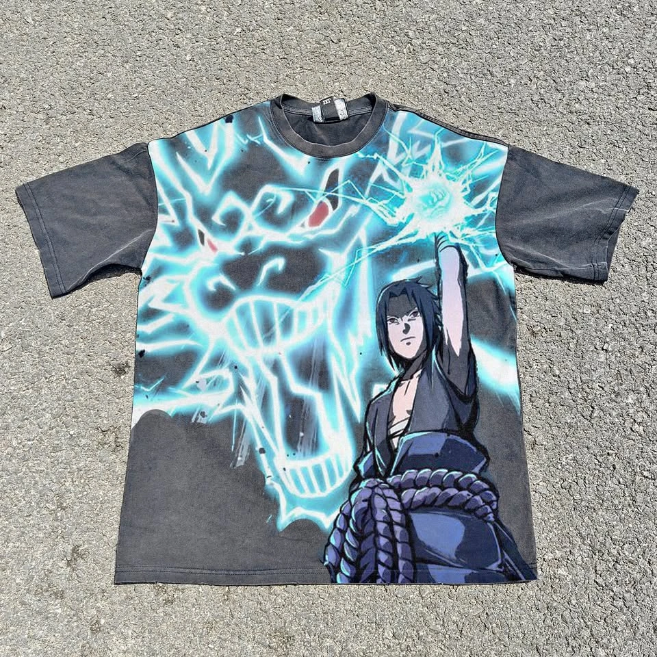 Oversized Naruto Sasuke Lightning Kirin Anime T-Shirt (M/L/XL)