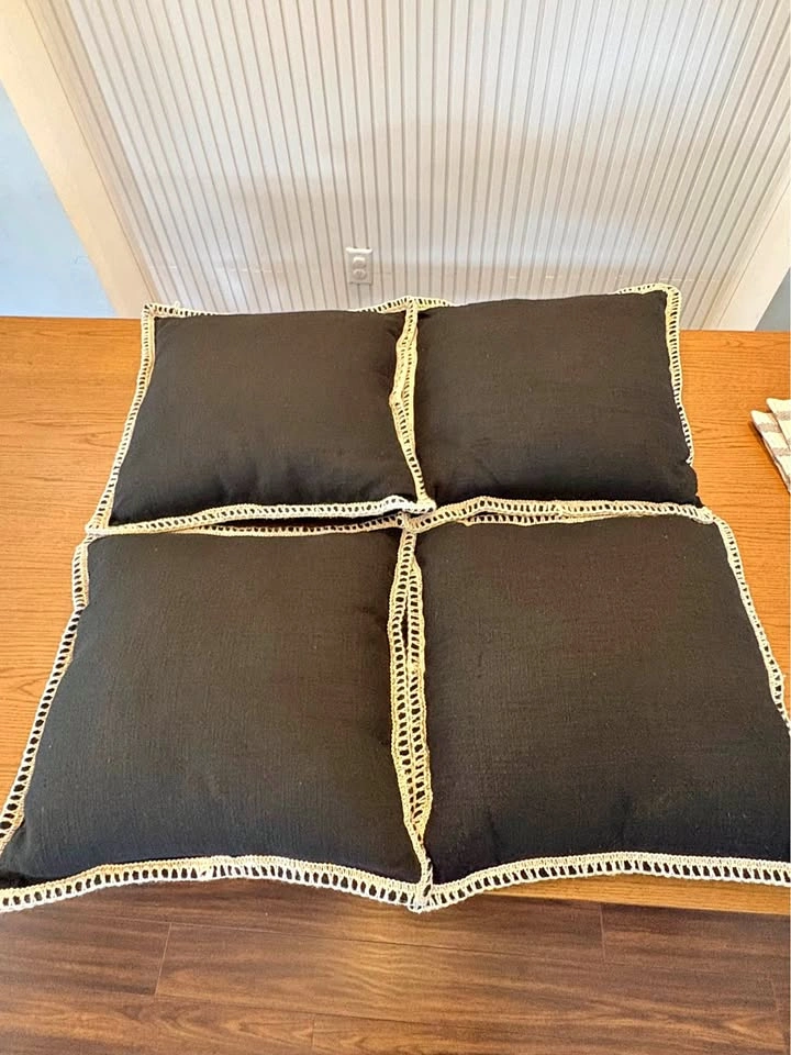Black Patio Pillows with White Trim (4 Pillows)