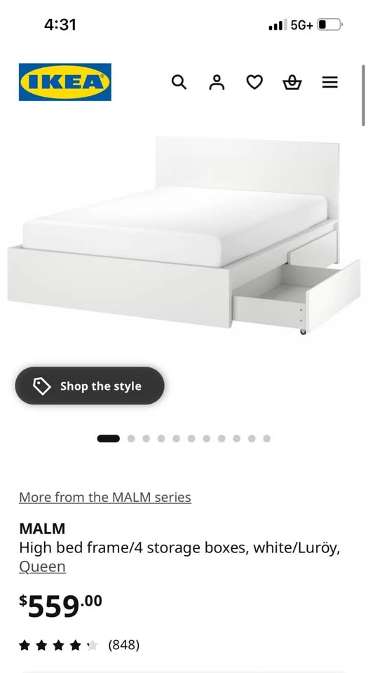 IKEA MALM Bed Frame w/4 Storage boxes – Queen Size - photo 4