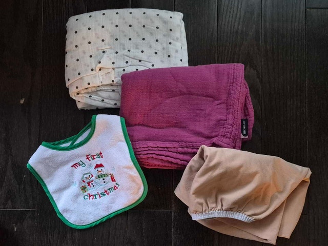 baby muslin blanket, nursing cover, crib sheet, and bib - photo 2