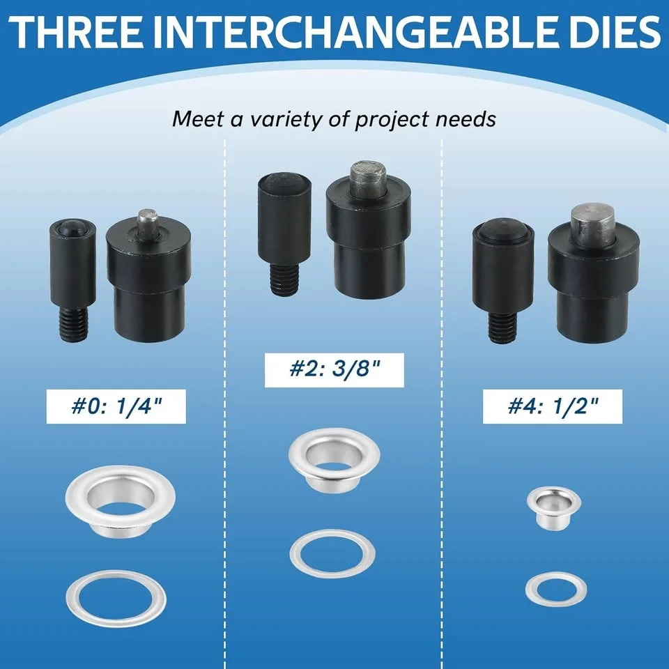 Heavy Duty Grommet Press Kit with 3 Dies & 1500 Silver Grommets image indicator(3)