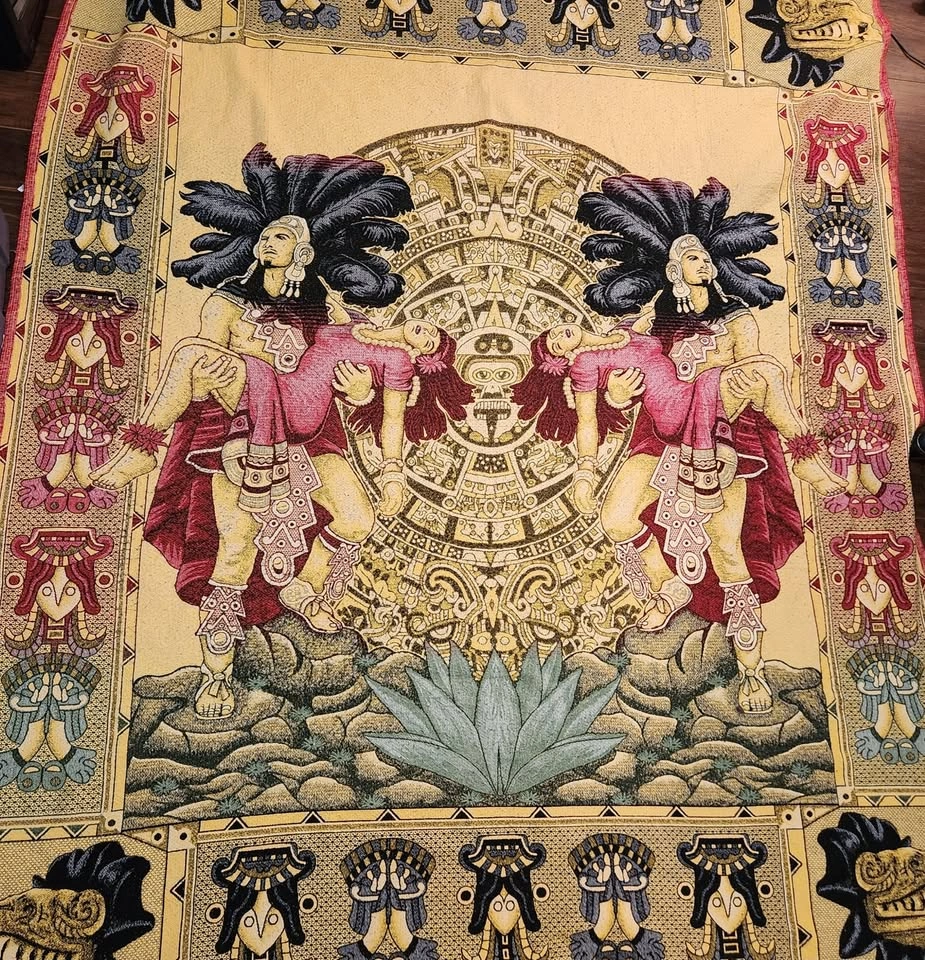 Large Aztec Scene Blanket or Wall Hanging
