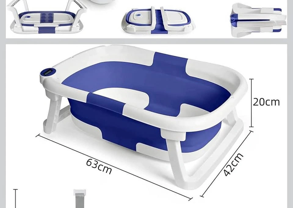 Baby foldable bath tub with temperature monitoring probe