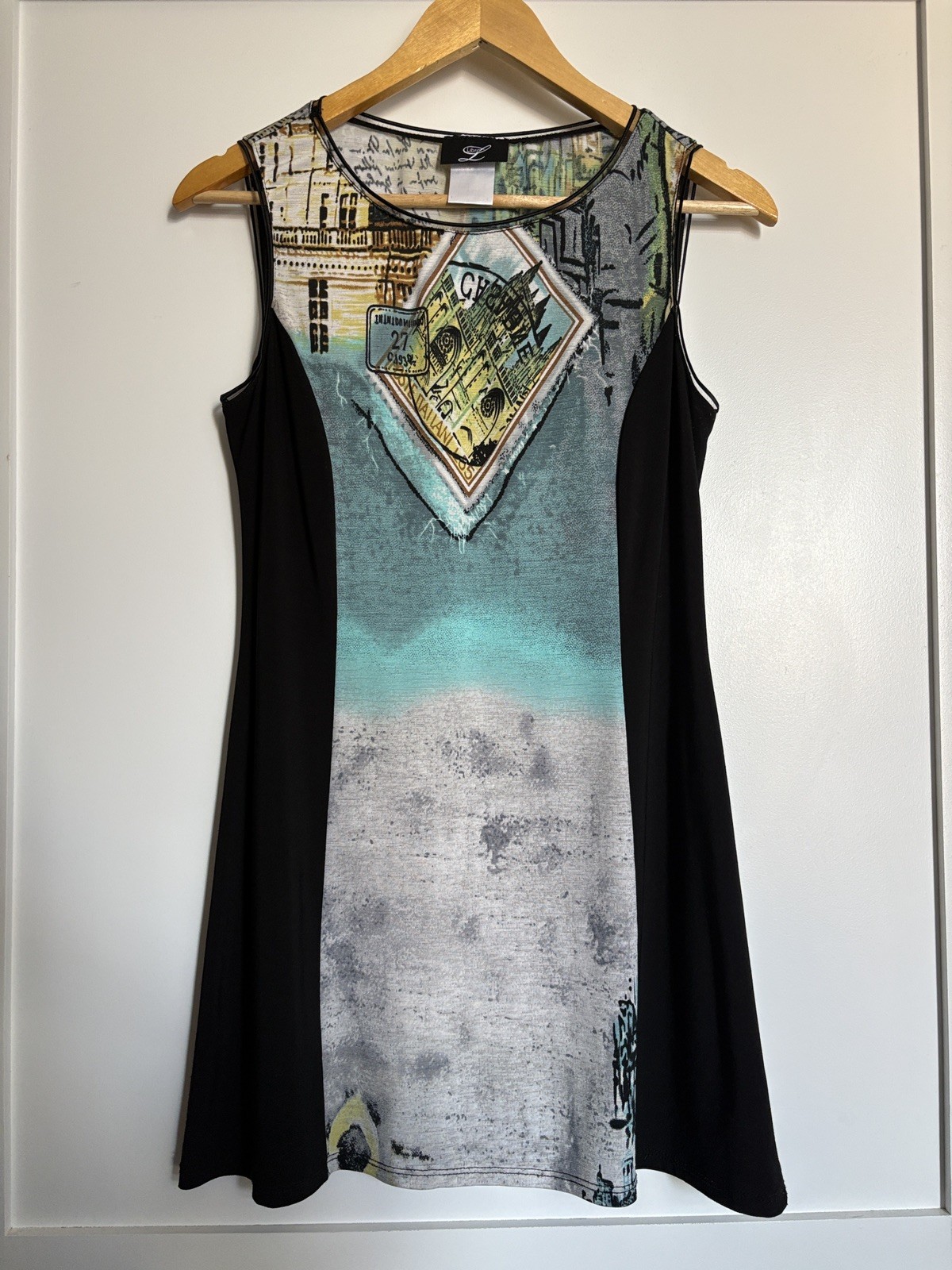 Libra Artsy Graphic Travel Print Sleeveless Tunic Mini Dress Siz