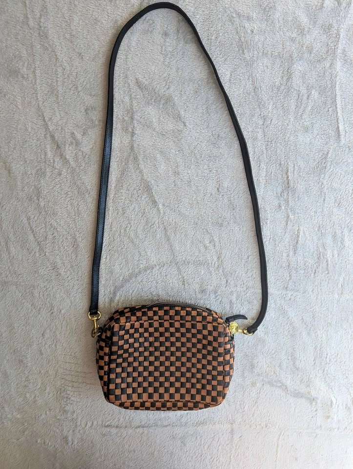 Clare V. Los Angeles Checker leather tan black bag