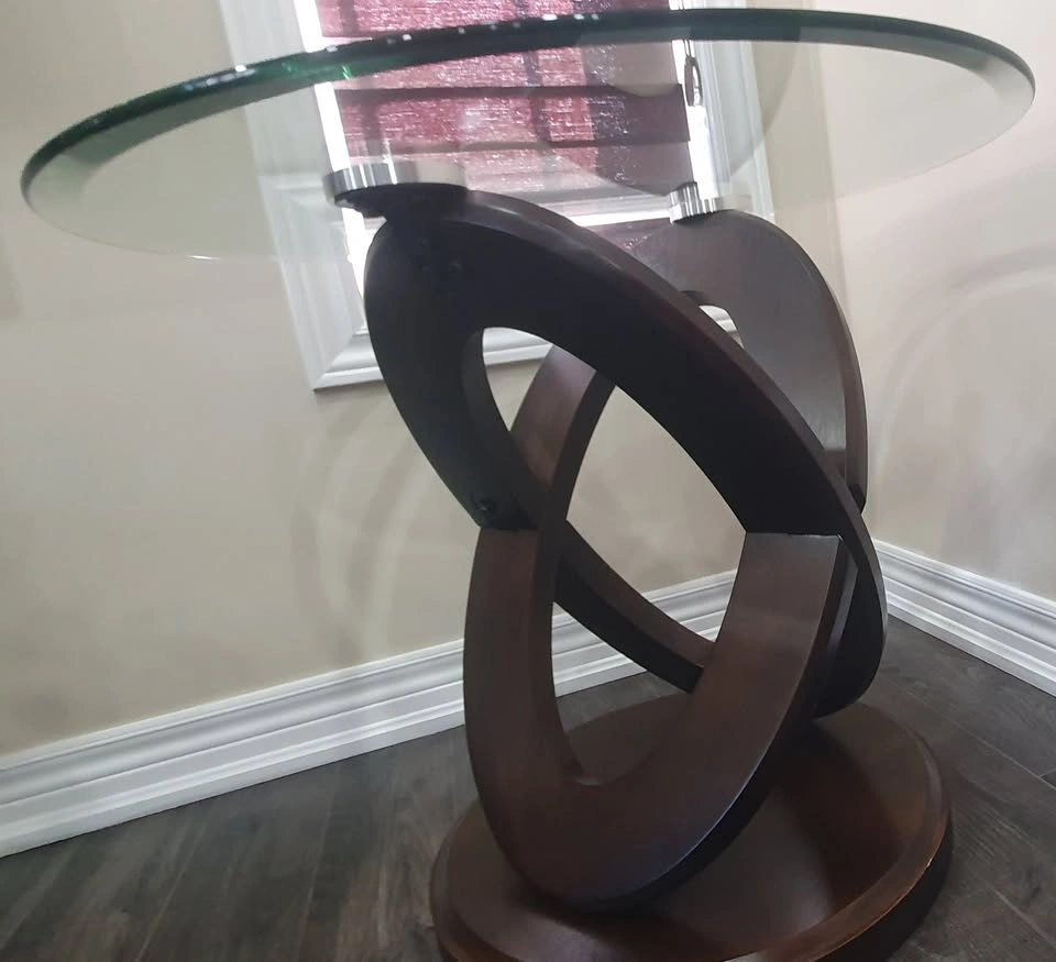 Leon’s Atomic 26" Glass End Table – Brown Cherry - photo 3