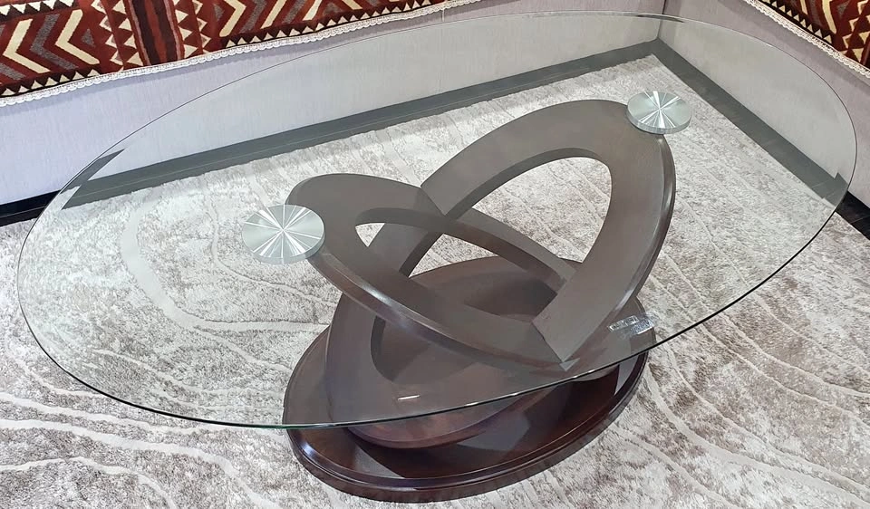 Leon’s Atomic 48" Glass Coffee Table – Brown Cherry