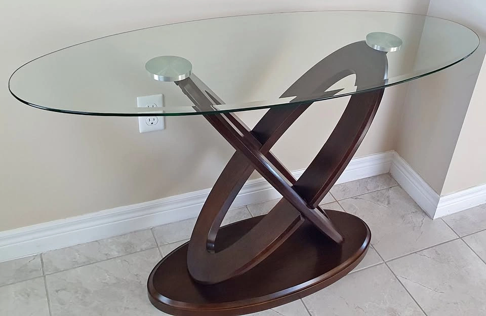 Leon’s Atomic 48" Glass Sofa Table / Console Table – Brown Cherr