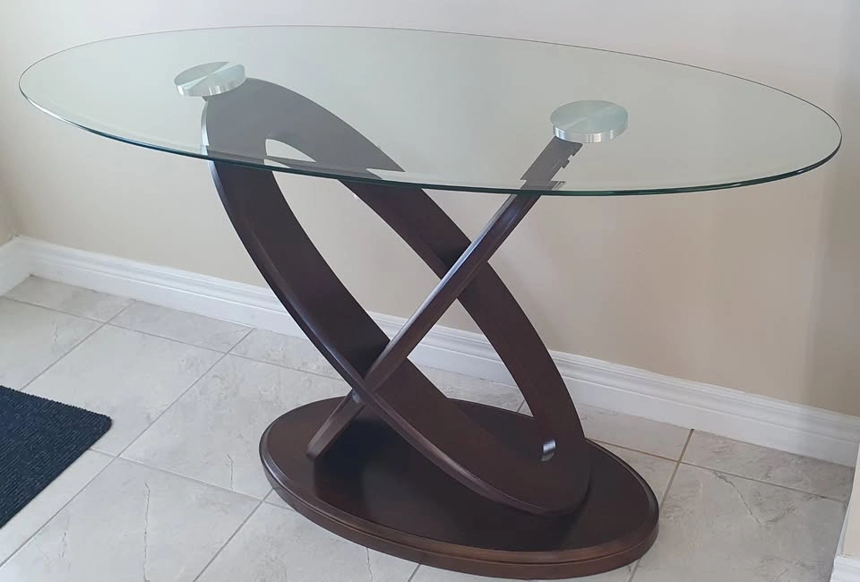 Leon’s Atomic 48" Glass Sofa Table / Console Table – Brown Cherr - photo 2