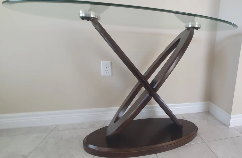 Leon’s Atomic 48" Glass Sofa Table / Console Table – Brown Cherr - photo 3