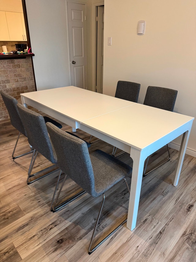 IKEA EKEDALEN Extendable Dining Set – White Table & 5 Chairs