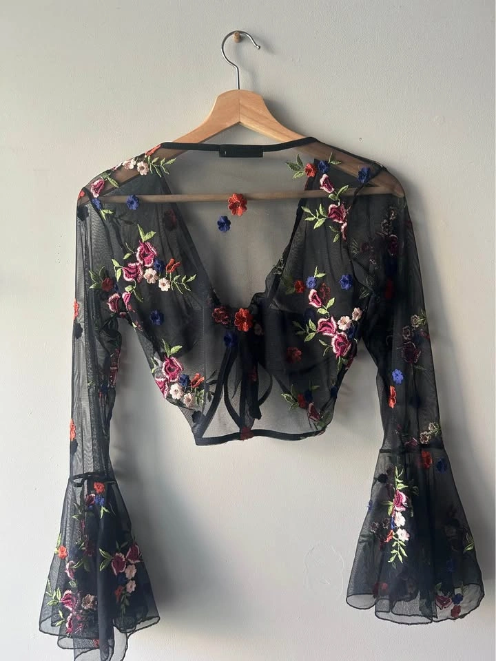 Missguided Sheer Black Embroidered Floral Witchy Top - photo 2
