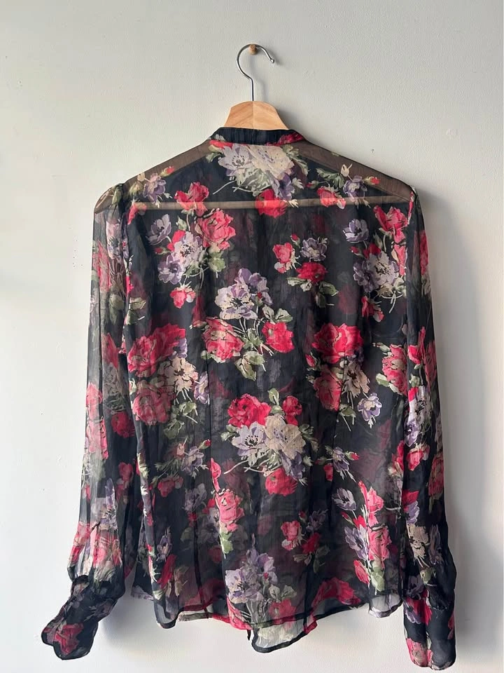 Vintage Ralph Lauren Sheer Floral Blouse Top Size Medium - photo 2