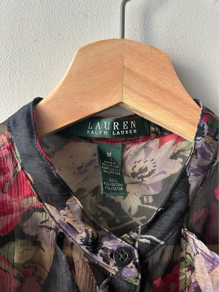 Vintage Ralph Lauren Sheer Floral Blouse Top Size Medium - photo 3