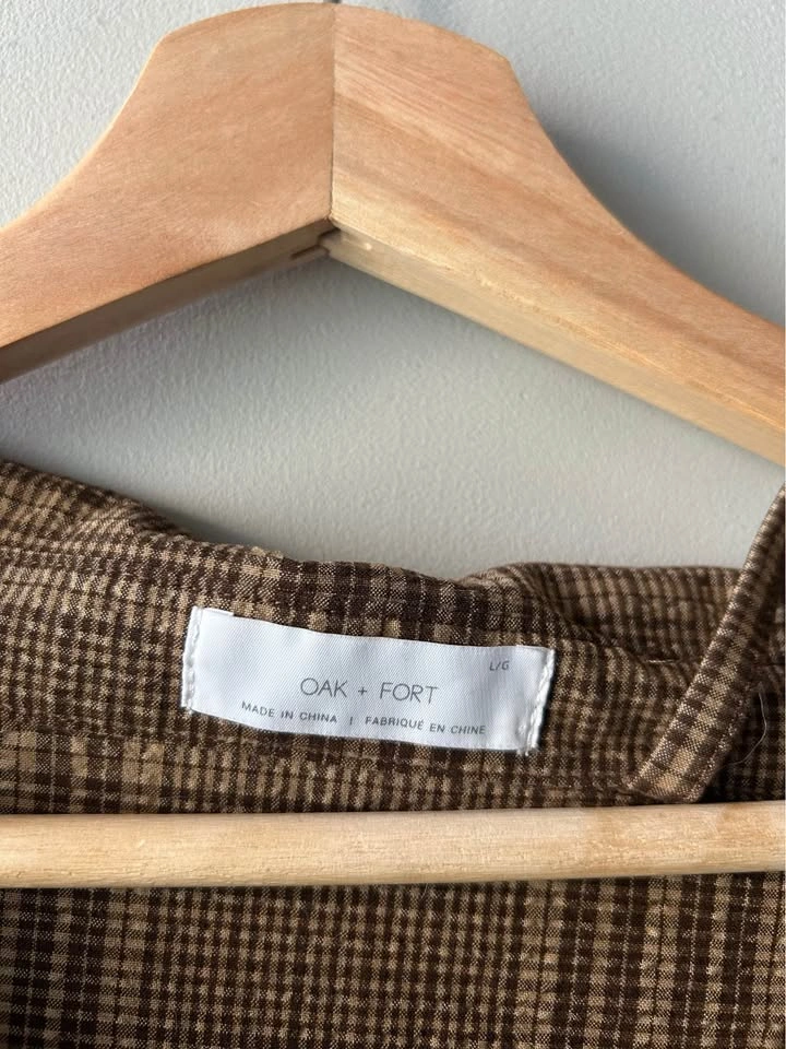 Oak & Fort Brown Plaid Asymmetric Top Blouse Size Large - photo 3