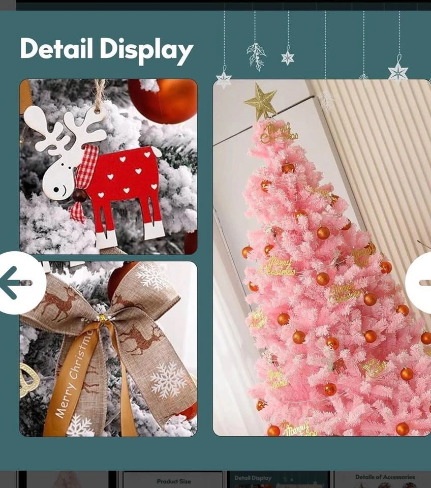 New- 6.5’ Pink Flocked Christmas tree with Decorations - photo 2