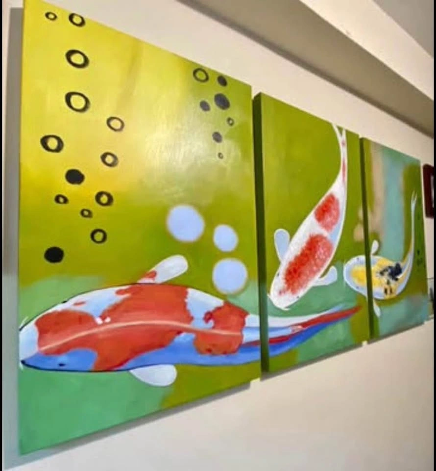 SAFAVIEH WORKS OF ART Triptych Koi fish Painting - photo 2