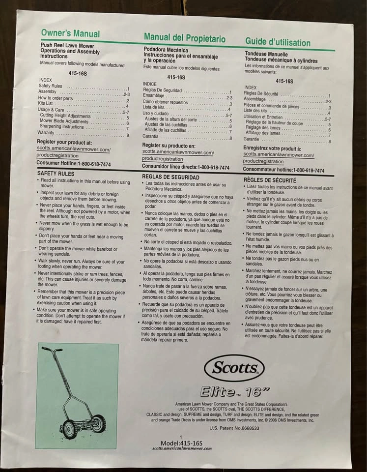 Scotts Elite 16" Reel Lawn Mower - photo 3