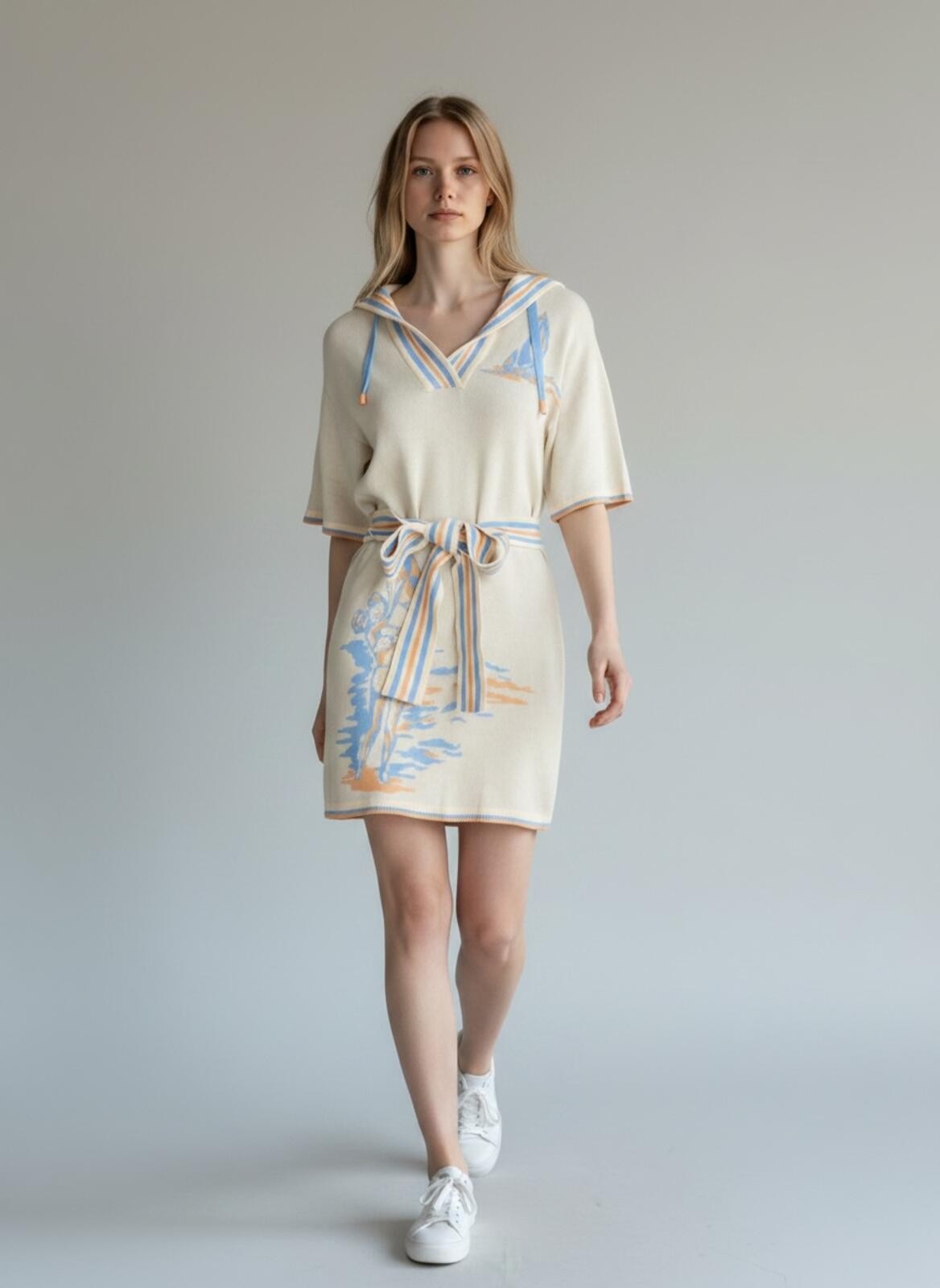 Zimmermann Lyre Hooded Knit Mini Dress Cream 0P | NWT