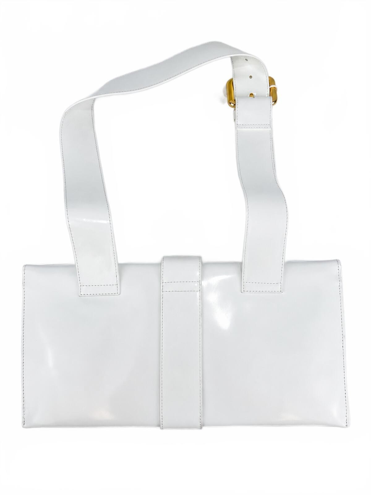BY FAR Donna White Glossy Leather Shoulder Bag Gold Hardware M | - photo 3