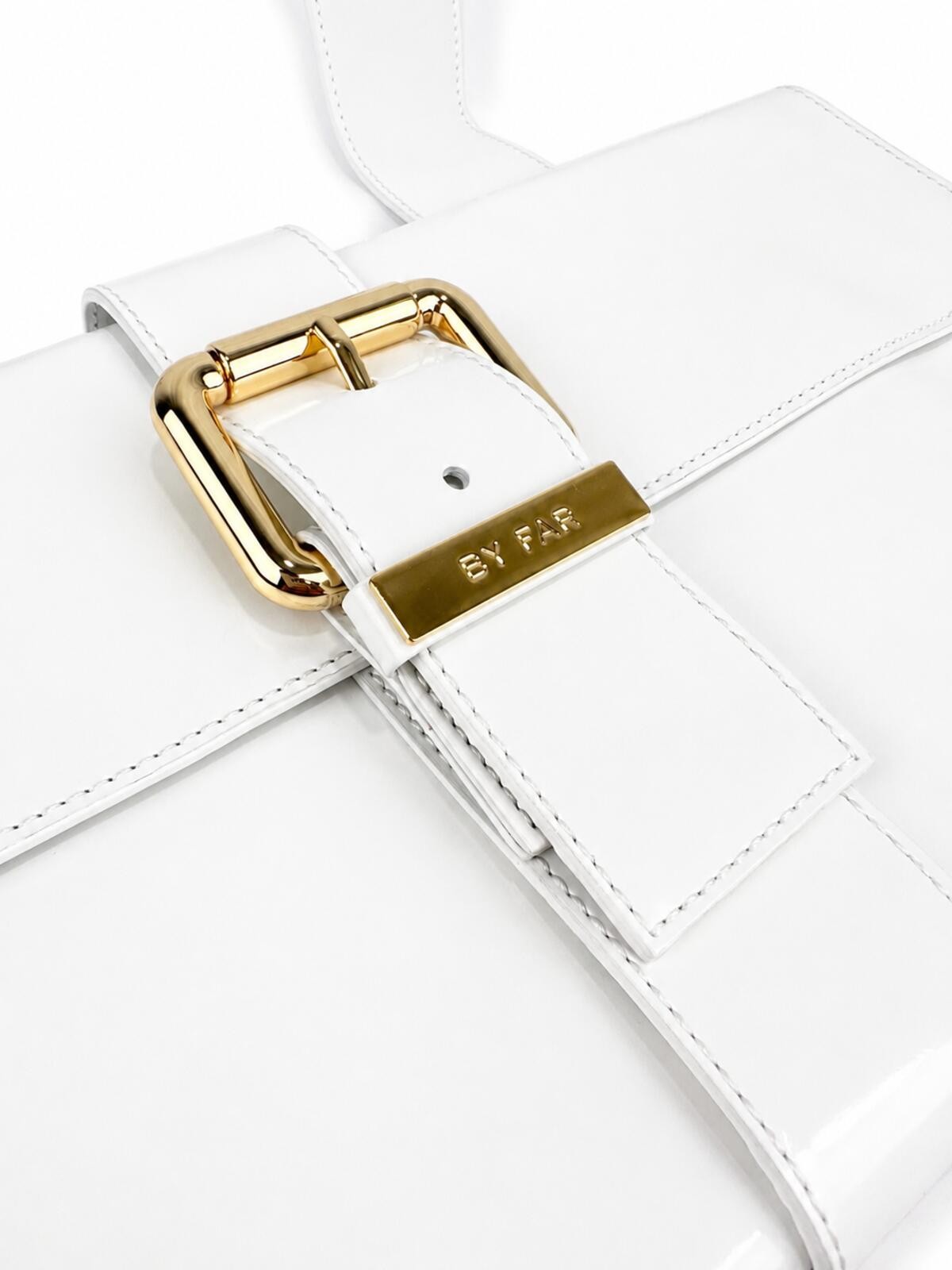 BY FAR Donna White Glossy Leather Shoulder Bag Gold Hardware M | - photo 5