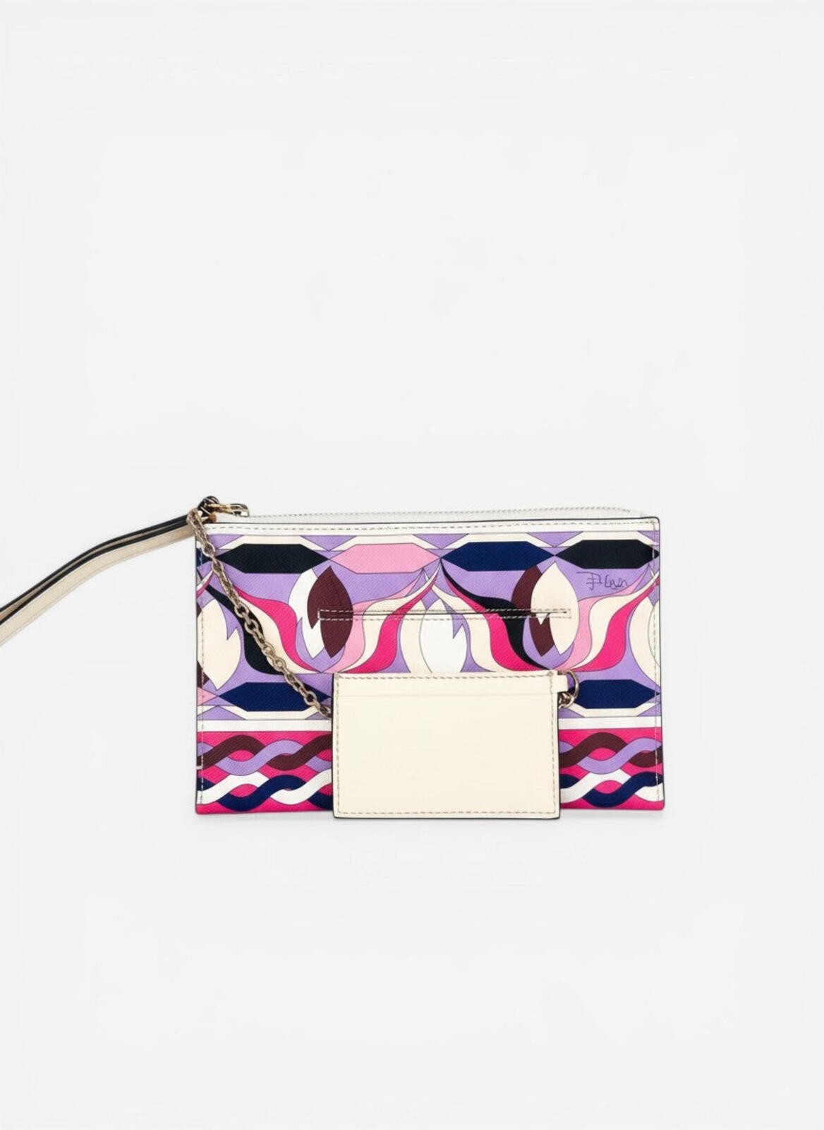 Pucci Geometric Print Leather Wristlet Clutch Pink Purple - photo 2