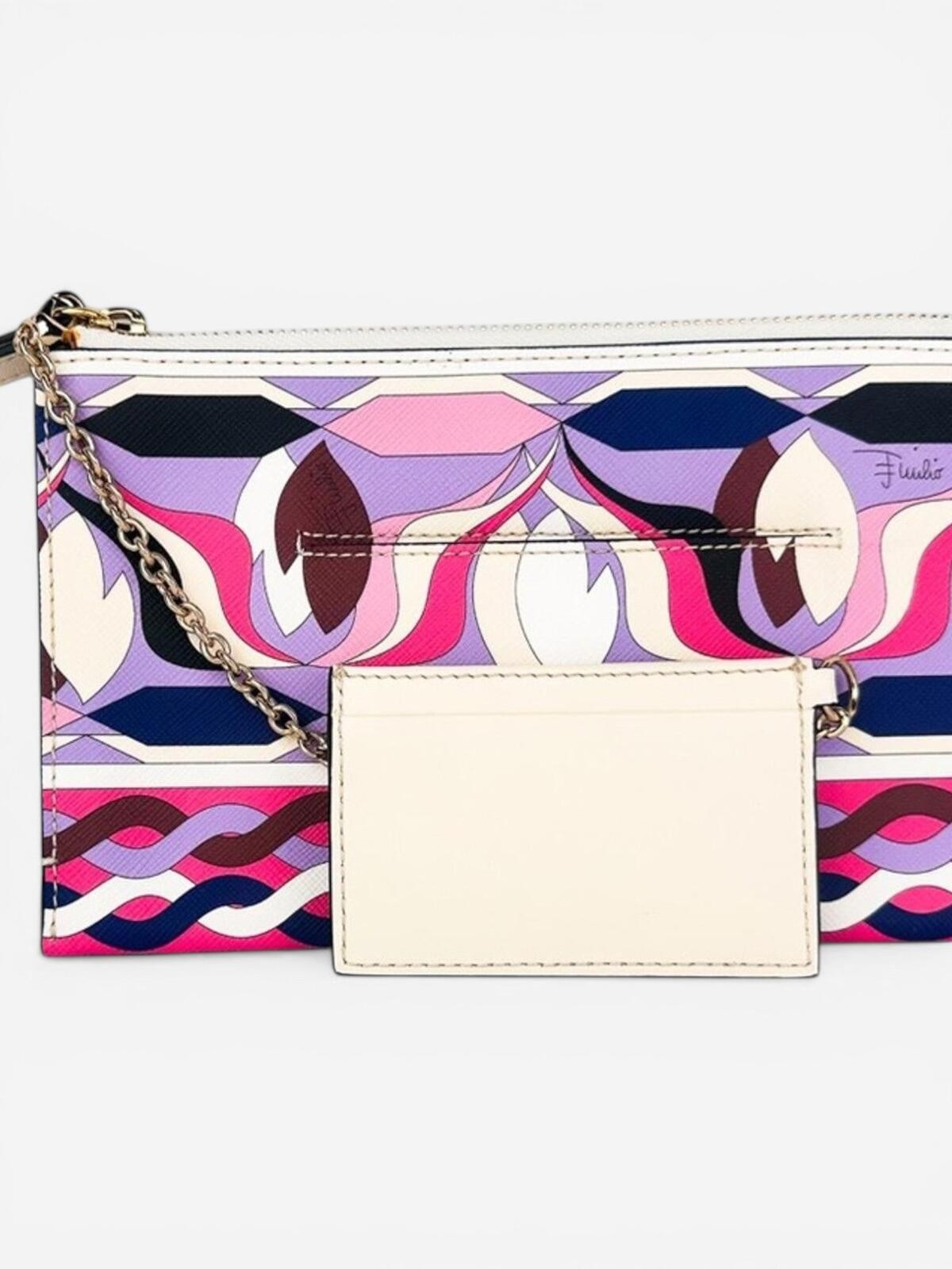 Pucci Geometric Print Leather Wristlet Clutch Pink Purple - photo 3