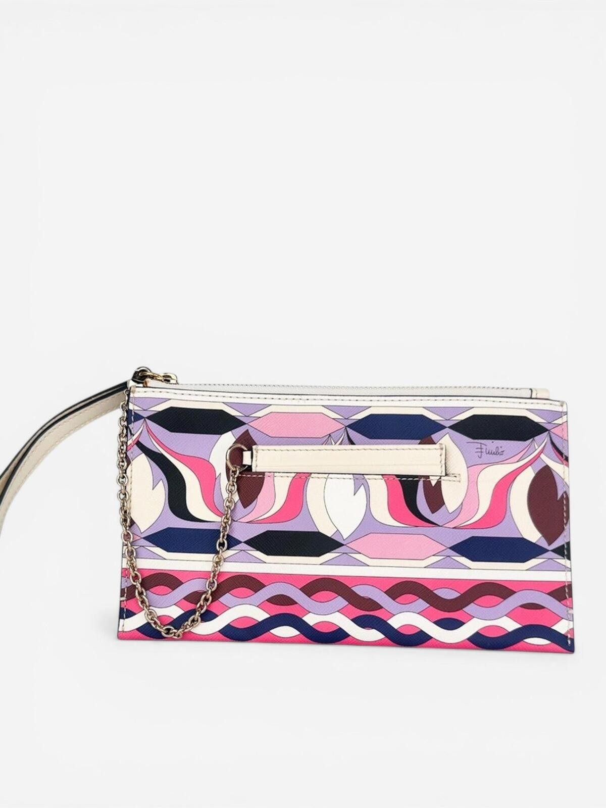 Pucci Geometric Print Leather Wristlet Clutch Pink Purple - photo 4
