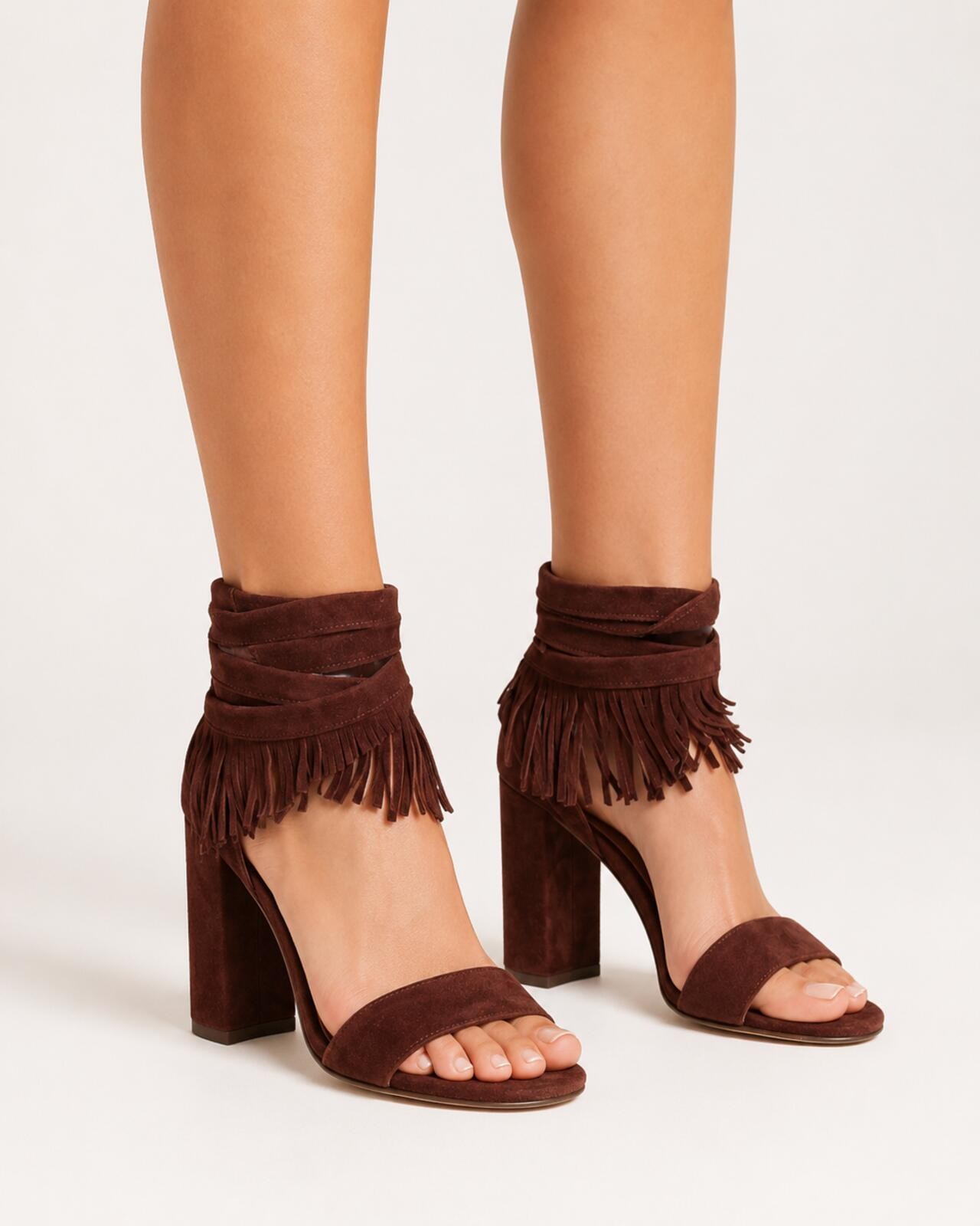Gianvito Rossi Geri Fringe Suede Sandals Chocolate Brown EU 36