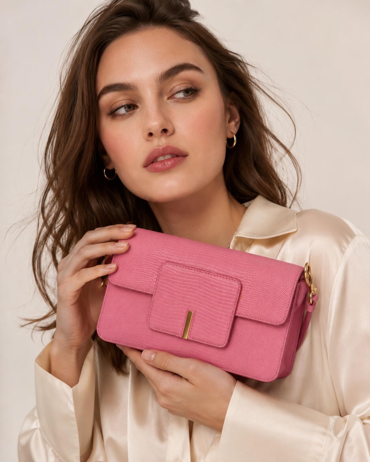 Wandler Georgia Pink Lizard-Embossed Leather Shoulder Bag | NWT
