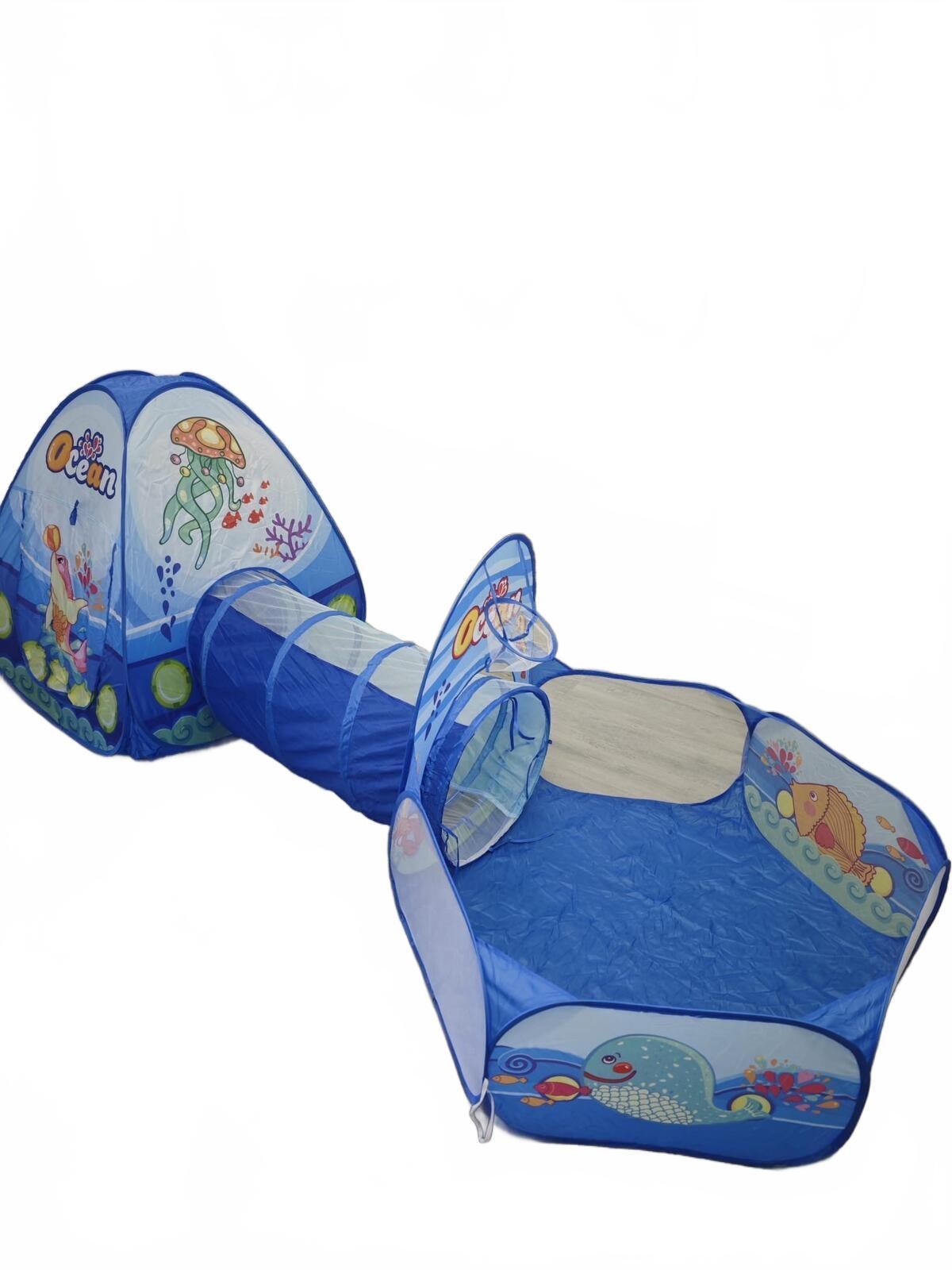 Kids 3pc Ocean Pop Up Play Tent Tunnel Ball Pit Hoop - photo 4